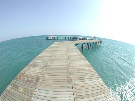 Wooden deck leading into the clear waters of the mediterranean sea off antalya photo