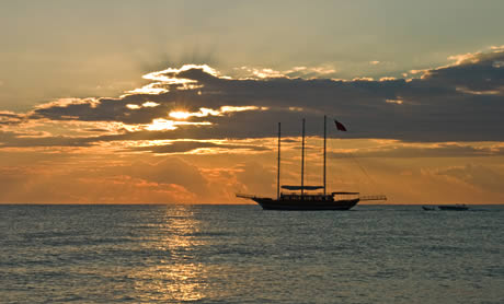 Yacht and the sunrise in kemer antalya photo